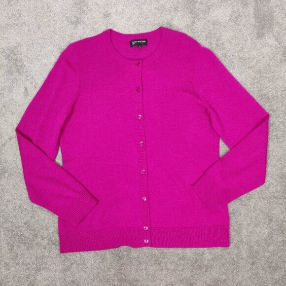 Jones New York Luxe Women's Cardigan Size XL Pink Merino Wool Barbiecore Elegant - Picture 3 of 13